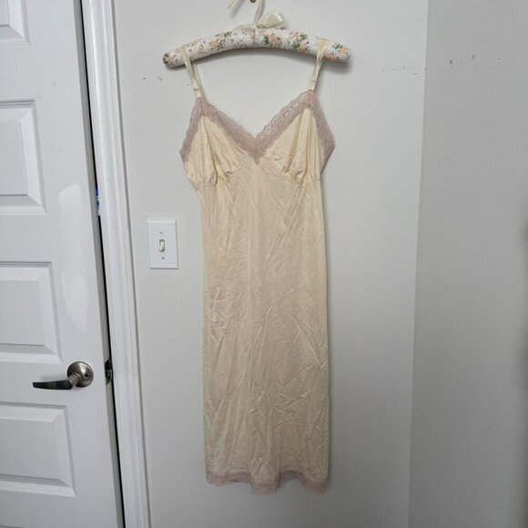 Vintage Elegant Cream Lace Trim Slip Dress Cottagecore coquette S - Picture 3 of 7